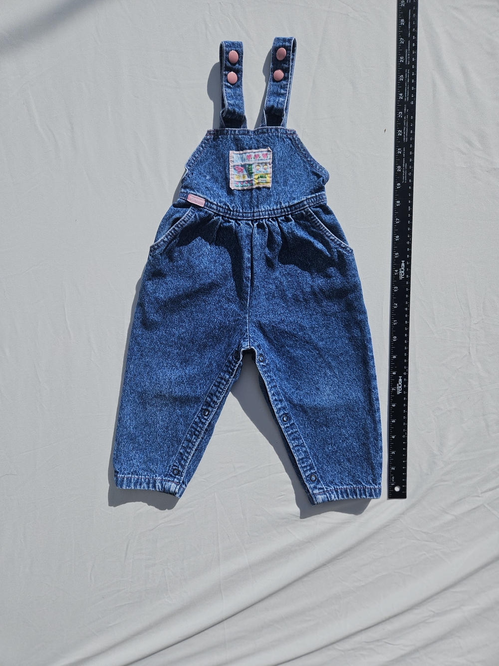 Vintage LEE Toddler Overalls Snap Union Made USA Front Patch Elastic Waist 24mo.